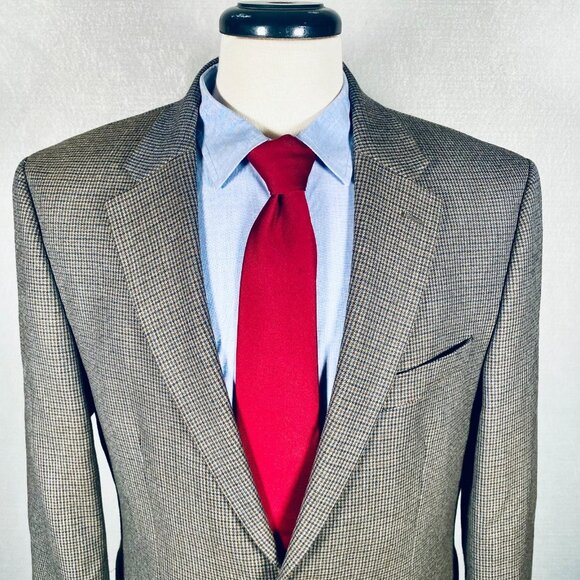 Lauren Ralph Lauren Blazer Mens 42R Brown Blue Wool Houndstooth Sport Coat - Picture 1 of 14